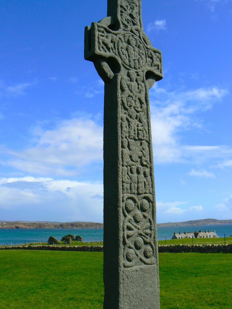The island of Iona, in Scotland’s northern Inner Hebrides, is the location where the monk Columba established a monastery in the year 563. This monastic center evolved to become an important site in Celtic Christianity. Its scriptorium produced many important documents, including the famous Book of Kells. Several Irish crosses, including St. Martin’s Cross seen here, were added to the site in the 9th century.