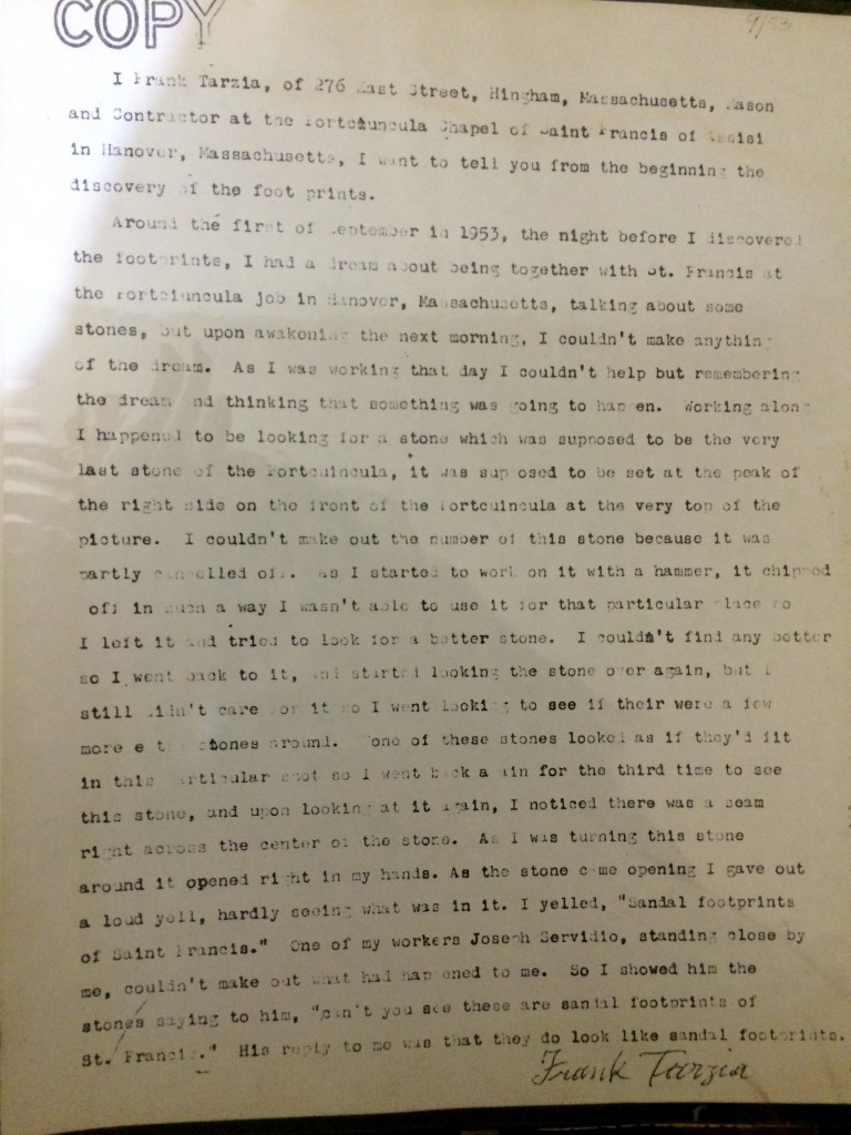 Letter from architect, Frank Tarzia, during construction