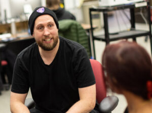 Emerging Media students attend a video game design class led by Professor Sky Anderson