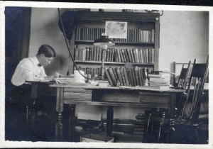 John Quinlan studying in his room in the Administration Building