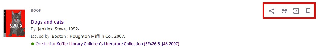 Brief record from search results page with action items highlighted