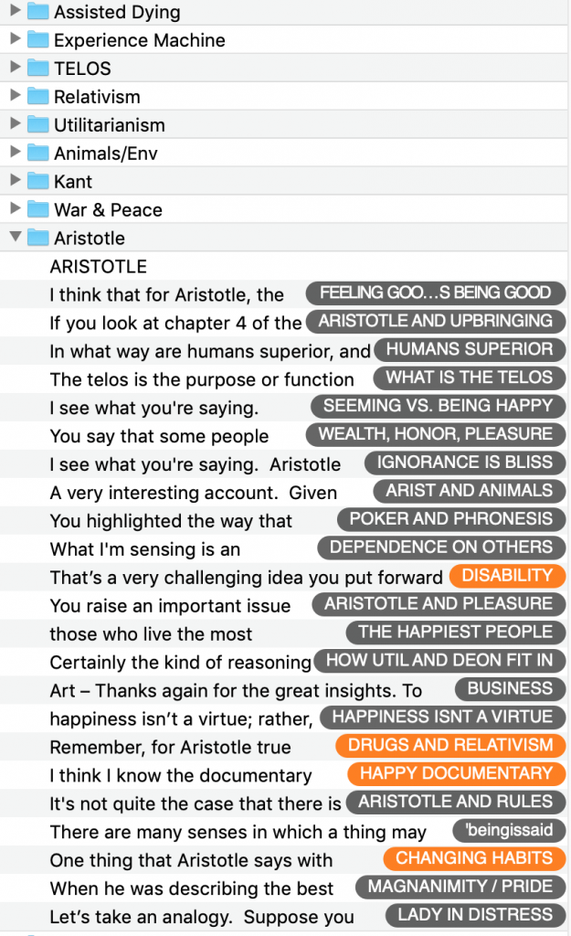 Screenshot of Text Organization