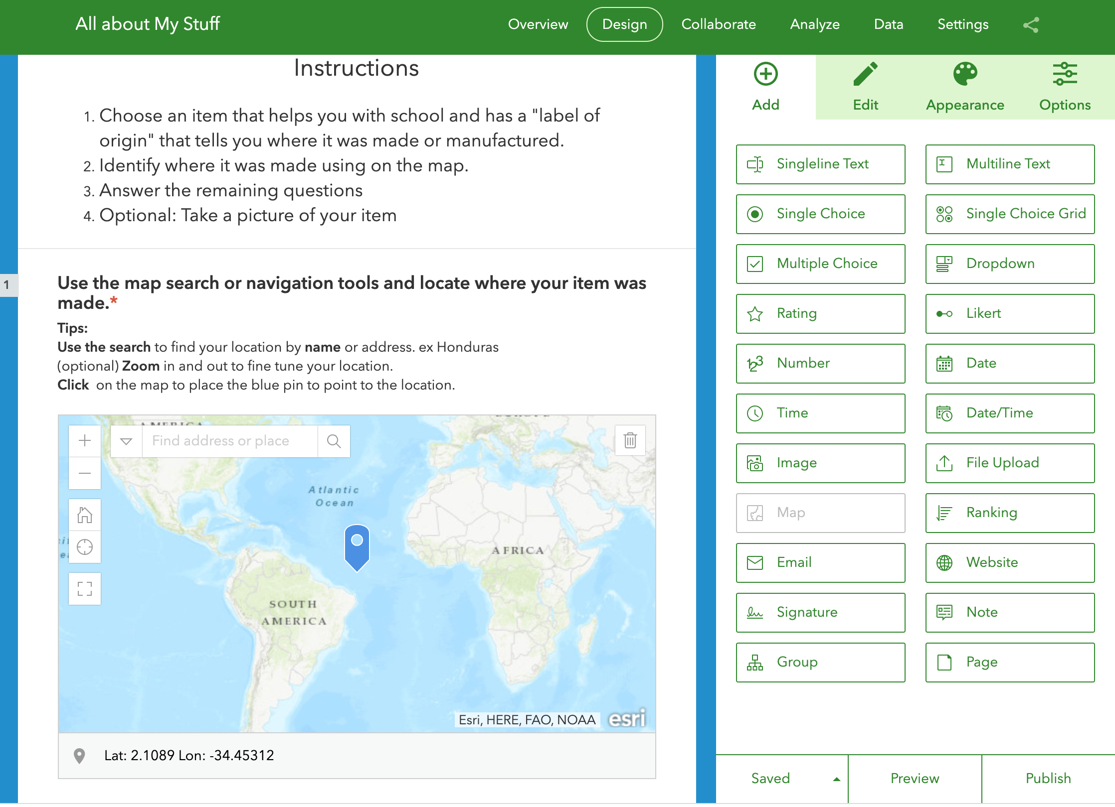 image of all survey123 question types to build a survey from