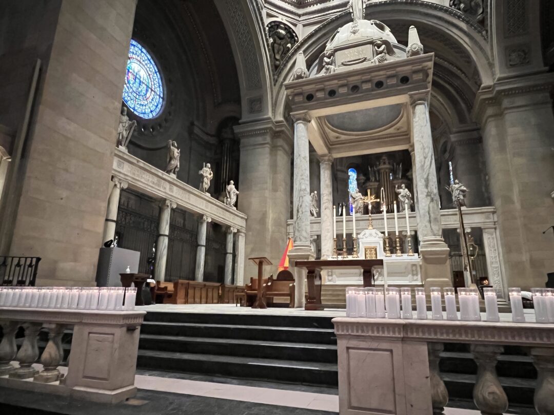 Candles at vigil Mass at The Basilica of Saint Mary