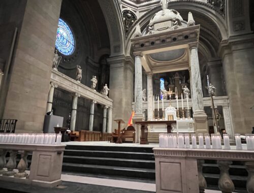 Candles at vigil Mass at The Basilica of Saint Mary